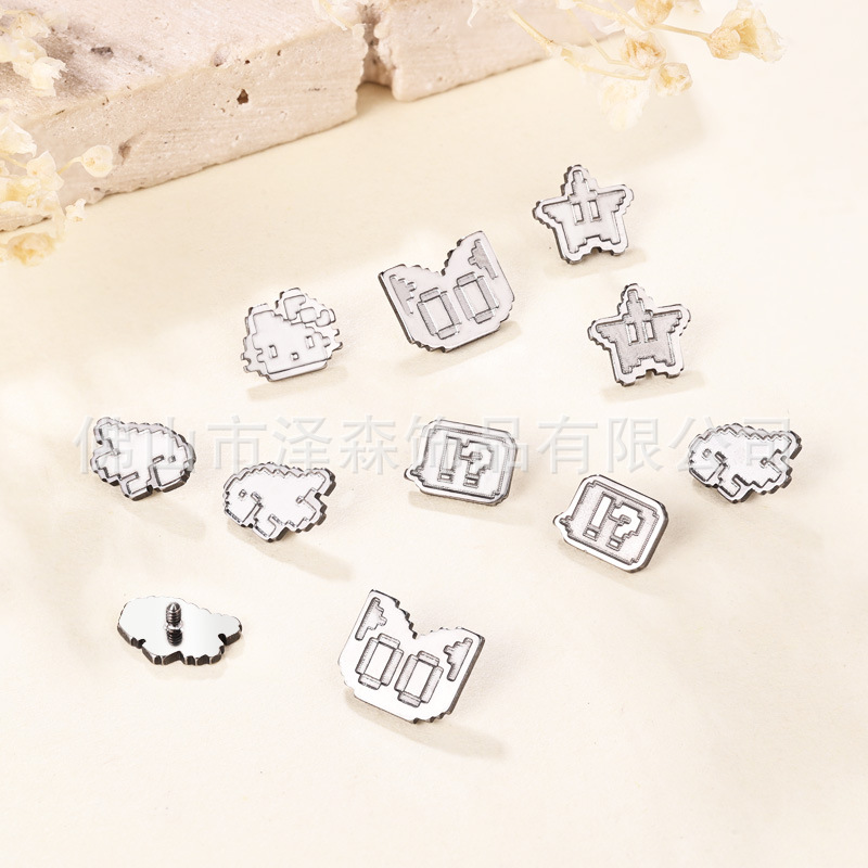 F136 Titanium Alloy Earrings Pixel-Style Cartilage Studs Mosaic Lip Labret Studs Tongue Barbell Body Piercing Jewelry - Image 2