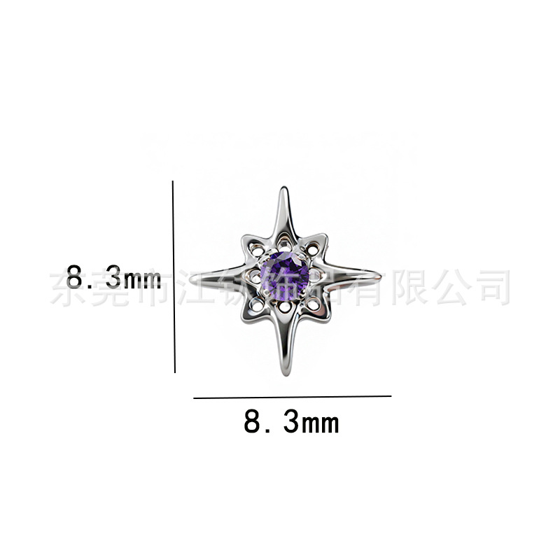 G23 Titanium Alloy Eight-Pointed Star Ear Stud with Zircon, ASTM F136 Titanium Body Piercing Jewelry - Image 2