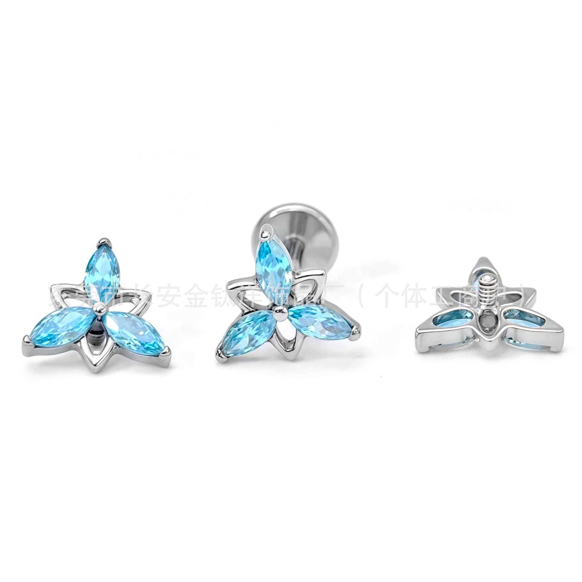 F136 Titanium Five-Pointed Star Three-Horse Eye Zircon Earrings Ear Bone Nails Cochlear Nails G23 Titanium Alloy Body Piercing Jewelry - Image 4