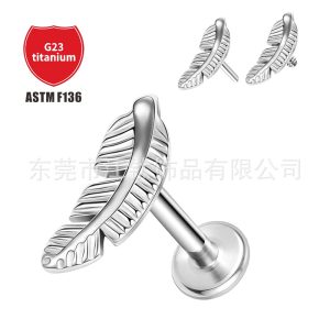 G23 Titanium Feather Ear Studs Cartilage Lip Nail Internal Thread Body Piercing Jewelry