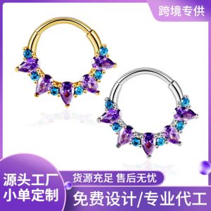 2024 Hot Selling Stainless Steel Nose Ring Zirconia Amethyst Titanium Steel Nose Jewelry for Women