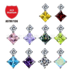 G23 Titanium ASTMF136 Ear Bone Nail Rhombus Zircon Inlaid Body Piercing Jewelry Ear Stud