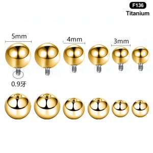 F136 Titanium Alloy Gold-Colored External Thread Ball with 18K Gold Round Ball for Internally Threaded Rod Piercing Jewelry