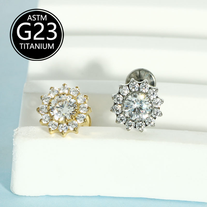 G23 Titanium F136 Zircon Flower Earrings Lip Nails Ear Bone Nails Body Piercing Jewelry - Image 5
