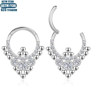 G23 Titanium Earrings Nose Ring Zircon Beads Cluster Seamless Open Ring Nasal Septum Earring Piercing Jewelry