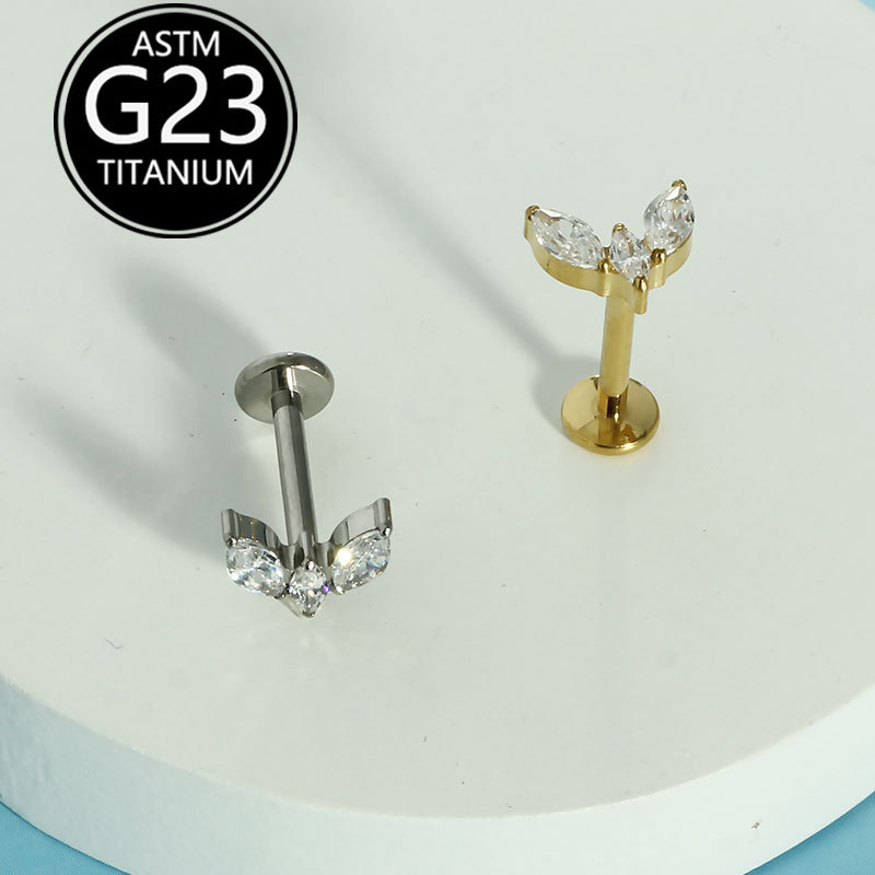 G23 Titanium Alloy Internal Thread Marquise Ear Bone Stud Lip Stud Body Piercing Jewelry - Image 4