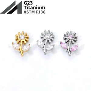 F136 Titanium Internally Threaded Flower Zircon Earrings Cochlear Nails Ear Bone Nails G23 Titanium Body Piercing