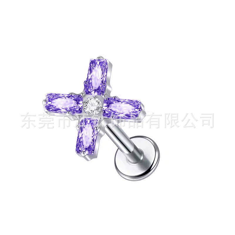 G23 Titanium Ear Cartilage Stud Cross Inlaid CZ Zircon Earring - 16G - Image 4