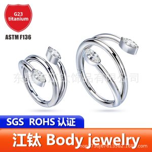 G23 Titanium Nose Ring Double-Ended Marquise Zircon Body Piercing Earring Stud 1.2x10mm