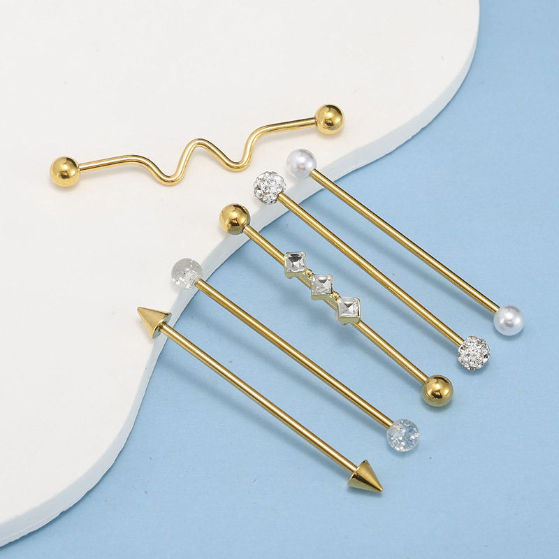 6-Piece Stainless Steel Ear Bridge Rod Earrings Cartilage Studs Ins Style Long Ear Bone Rods Double Ear Piercing - Image 3