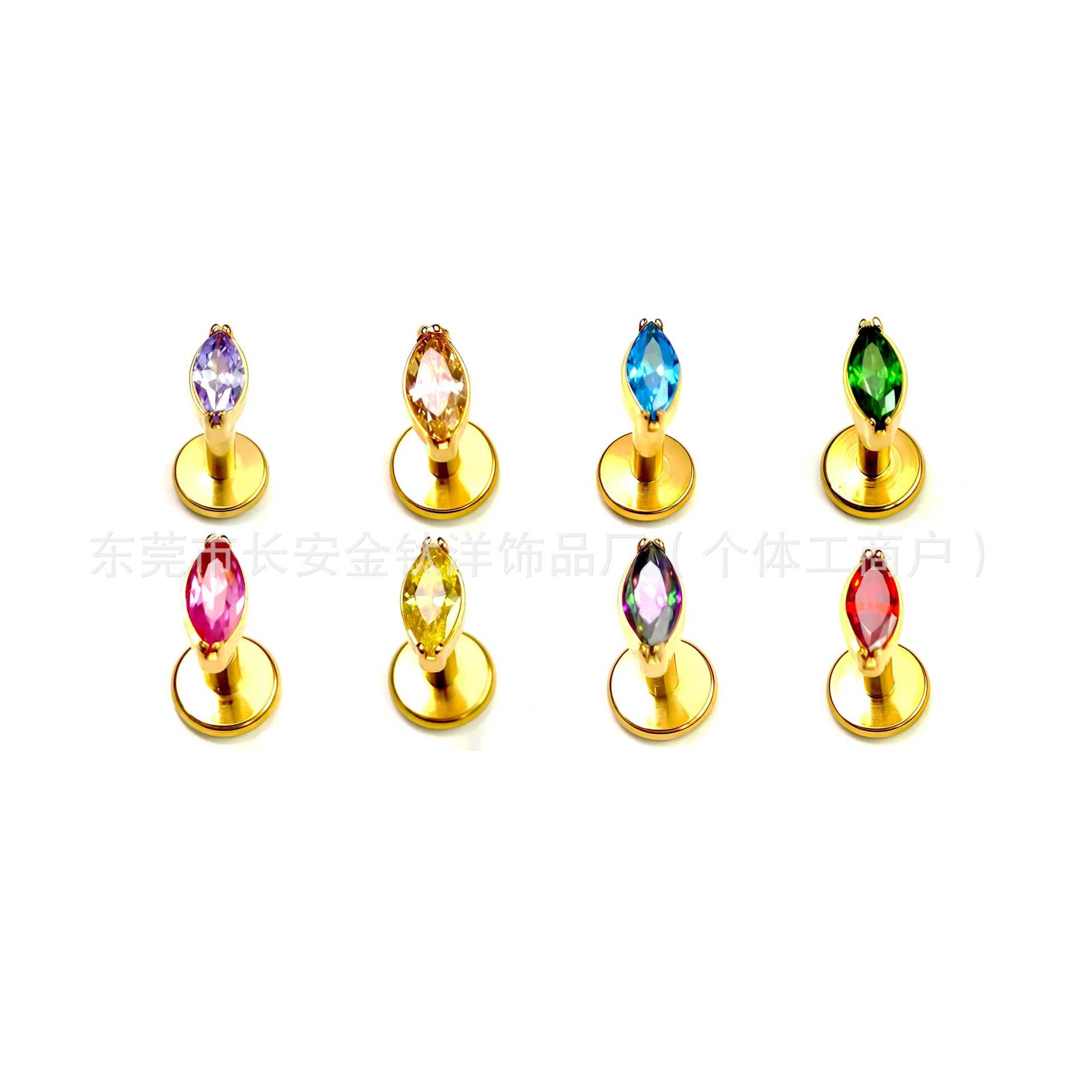 F136 Titanium Gold Plated Horse Eye Lip Nail with 5A Zircon Earrings Ear Nail Nose Nail G23 Titanium Alloy Puncture Jewelry - Image 3