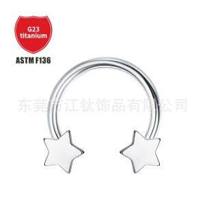 F136 Titanium Five-Pointed Star C-Rod Horseshoe Nose Ring - G23 Titanium Alloy Body Piercing Jewelry for Lip Nose