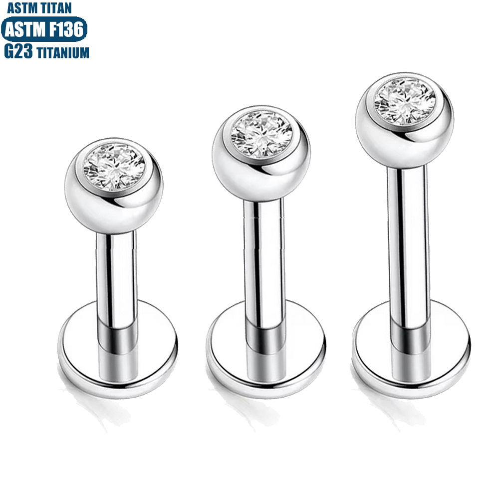 G23 Titanium Lip Ring - Inner Thread Diamond Tragus Conch Earring - Silver 1.2x10mm - Image 5