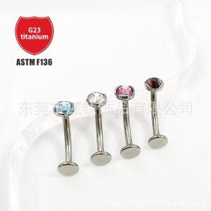 F136 Titanium Navel Ring Water Corrugated Design with Czech Diamond - G23 Titanium Alloy Body Piercing Suspension Belly Ring