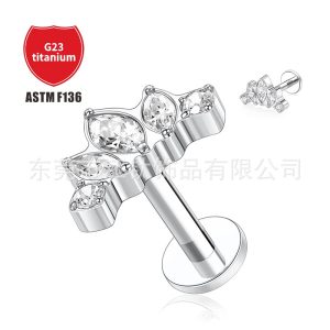 F136 Titanium Horse Eye Stud Earrings with 5 Pcs 5A Zircon Lip Nails G23 Titanium Alloy Body Piercing Jewelry Ear Bone Nails