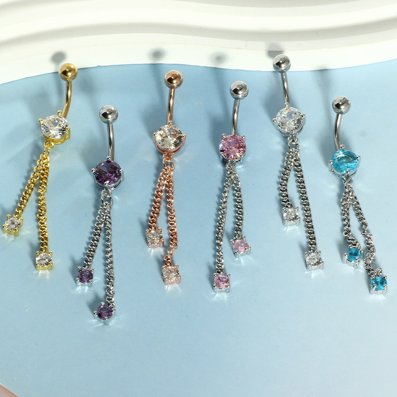 Fashion Purple Chain Belly Button Ring Micro-Inlaid Gold Zircon Navel Ring Body Piercing Jewelry - Image 2