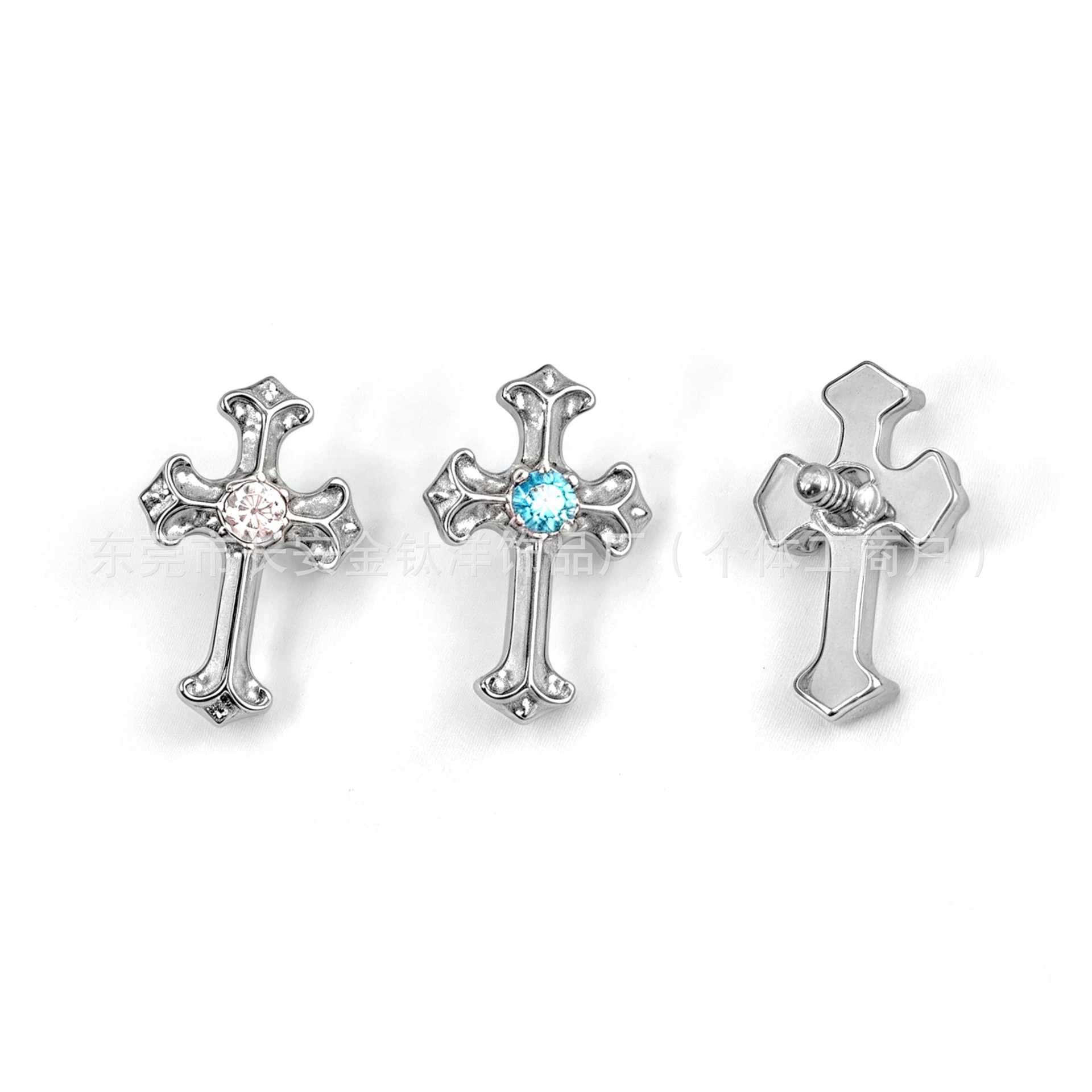 F136 Titanium Vintage Cross Zircon Stud Earrings Lip Studs Cochlear Studs Piercing Jewelry - Image 4