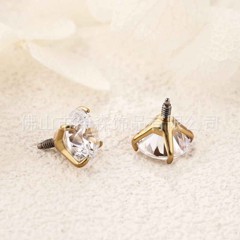 F136 Titanium Alloy Gold Ear Bone Nail with Long Teeth 5A CZ Zircon - Body Piercing Jewelry - Image 2