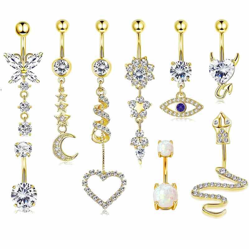 Rose Gold Belly Button Ring Set 9Pcs Stainless Steel Body Piercing Jewelry - Image 3