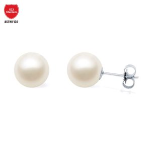 Titanium High-Gloss Pearl Earrings Butterfly Clasp Titanium Alloy Earplugs Small Light Bulb Freshwater Pearl Earrings