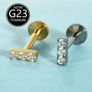F136 Titanium Internal Thread Lip Labret Stud Straight-Shaped CZ Zircon Ear Cartilage Piercing Jewelry