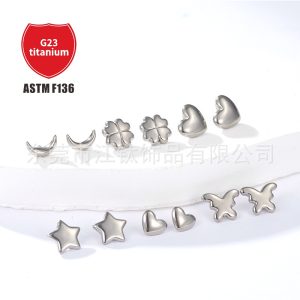 G23 Titanium Alloy Ear Stud Four-Leaf Clover Stars Love Moon Cartilage Piercing Jewelry