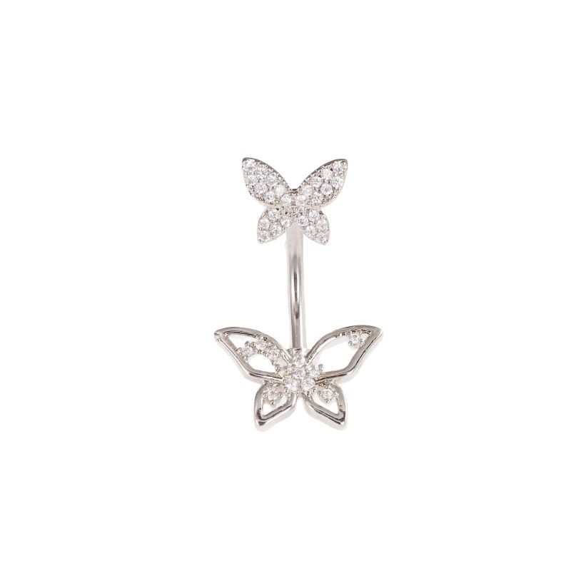 Gold Double Butterfly Navel Ring with Full CZ Stones, Sweet & Spicy Style, Wholesale Belly Ring - Image 5