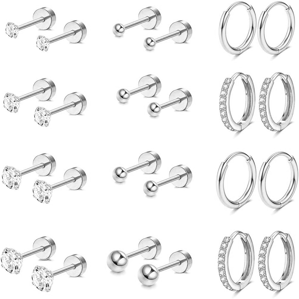 2-5mm Star Stud Earrings Set Stainless Steel Piercing Jewelry Gold Tone Cartilage Hoop for Women - Image 2