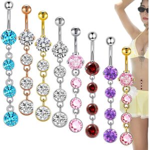 New Red Navel Heart Belly Button Ring 316L Surgical Steel Gold Zirconia Dangle Piercing Jewelry