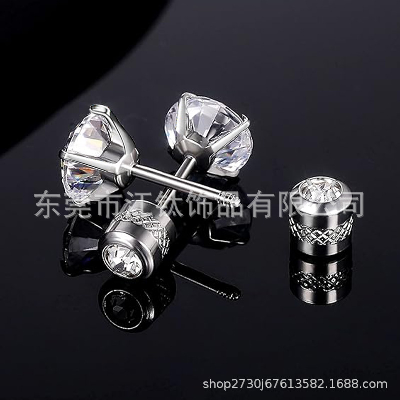 F136 Titanium Ear Stud Four-Claw Inlaid Double Diamond 5A Zircon Ear Bone Nails Cross-Border G23 Titanium Alloy Body Piercing Jewelry - Image 4