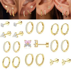 Stainless Steel Multi-Pierced Small Earrings Set - Elegant Star & Moon Ear Cuff for Women 2024 Summer Korean Style