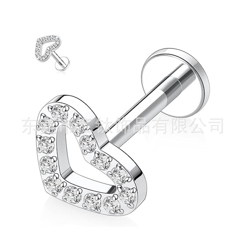 F136 Titanium Heart-Shaped Inlaid Zircon Ear Studs Lip Nails Cross-Border G23 Titanium Alloy Body Piercing Ear Bone Nails - Image 5