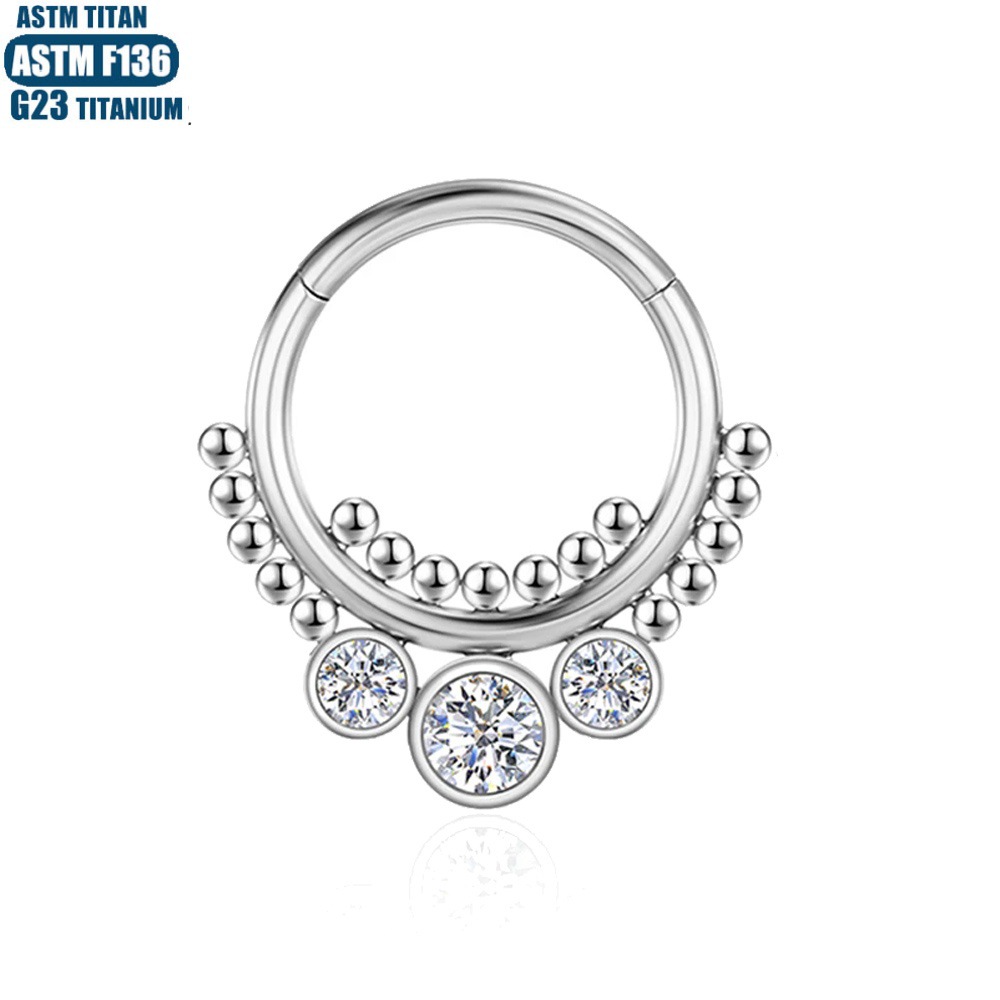 F136 Titanium Nose Ring Seamless Open Ring Hinge Clicker with Zircon Beads Cluster Nasal Septum Piercing Jewelry - Image 2