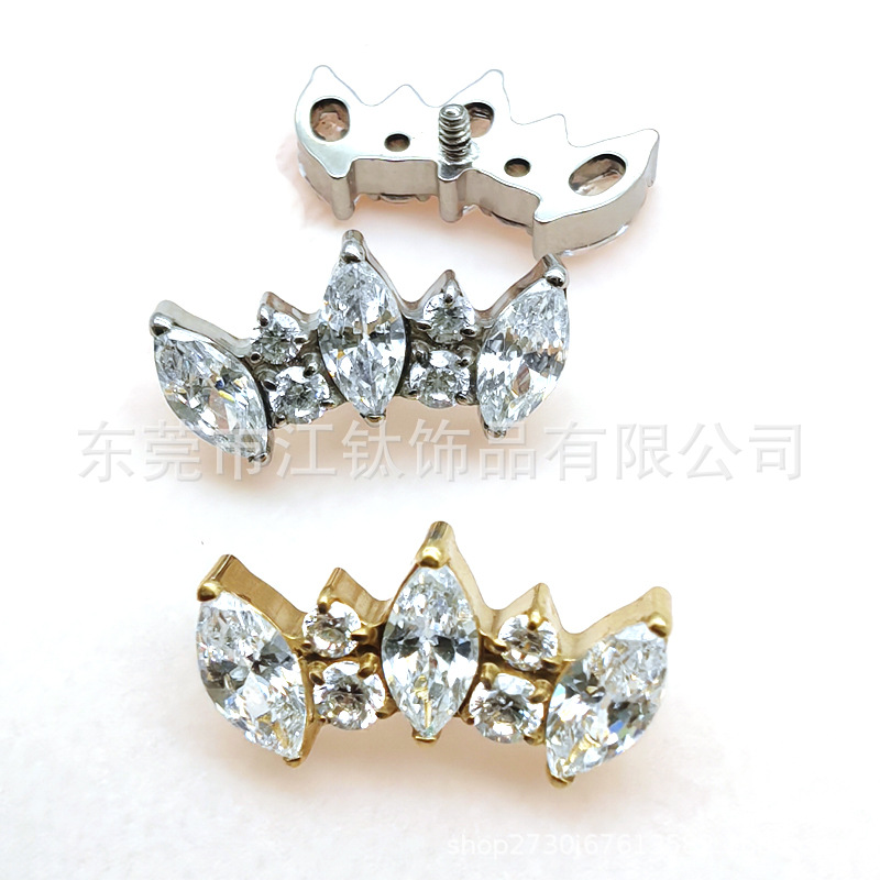 G23 Titanium Alloy Ear Bone Nail Horse Eye Leaf CZ Earring Cross Border Piercing Jewelry - Image 5