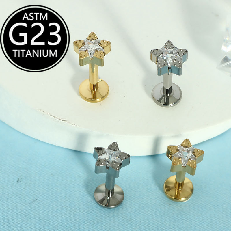 F136 Titanium Alloy Sweet Five-Pointed Star Inlaid Zircon Earrings Mini Star Ear Bone Nails Lip Nails Body Piercing Jewelry - Image 4
