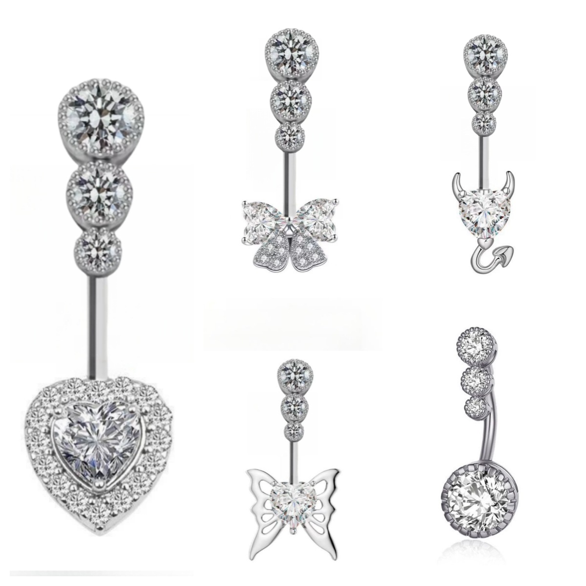 Butterfly Zircon Heart Pendant Navel Ring Stainless Steel Belly Button Piercing Jewelry for Women - Image 3