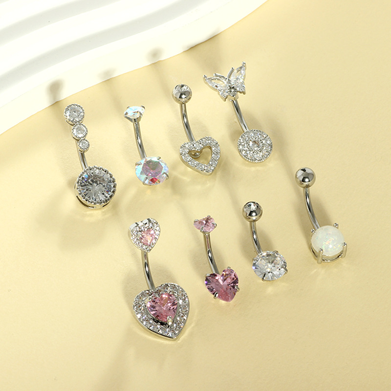 Heart-Shaped Belly Ring Set – 8-Piece 316L Surgical Steel CZ Belly Button Rings for Women - Image 2