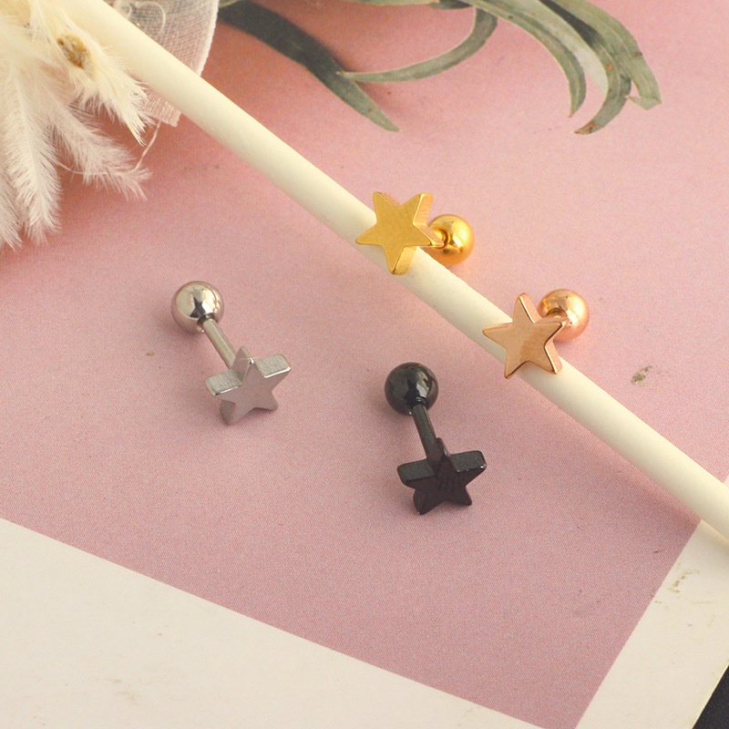 Five-Pointed Star Ear Bone Nail Stainless Steel Body Piercing Tragus Earring Rose Gold - Image 4