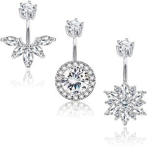 Gold Crown CZ Zircon Belly Ring Set 3-Piece Stainless Steel Navel Piercing Jewelry