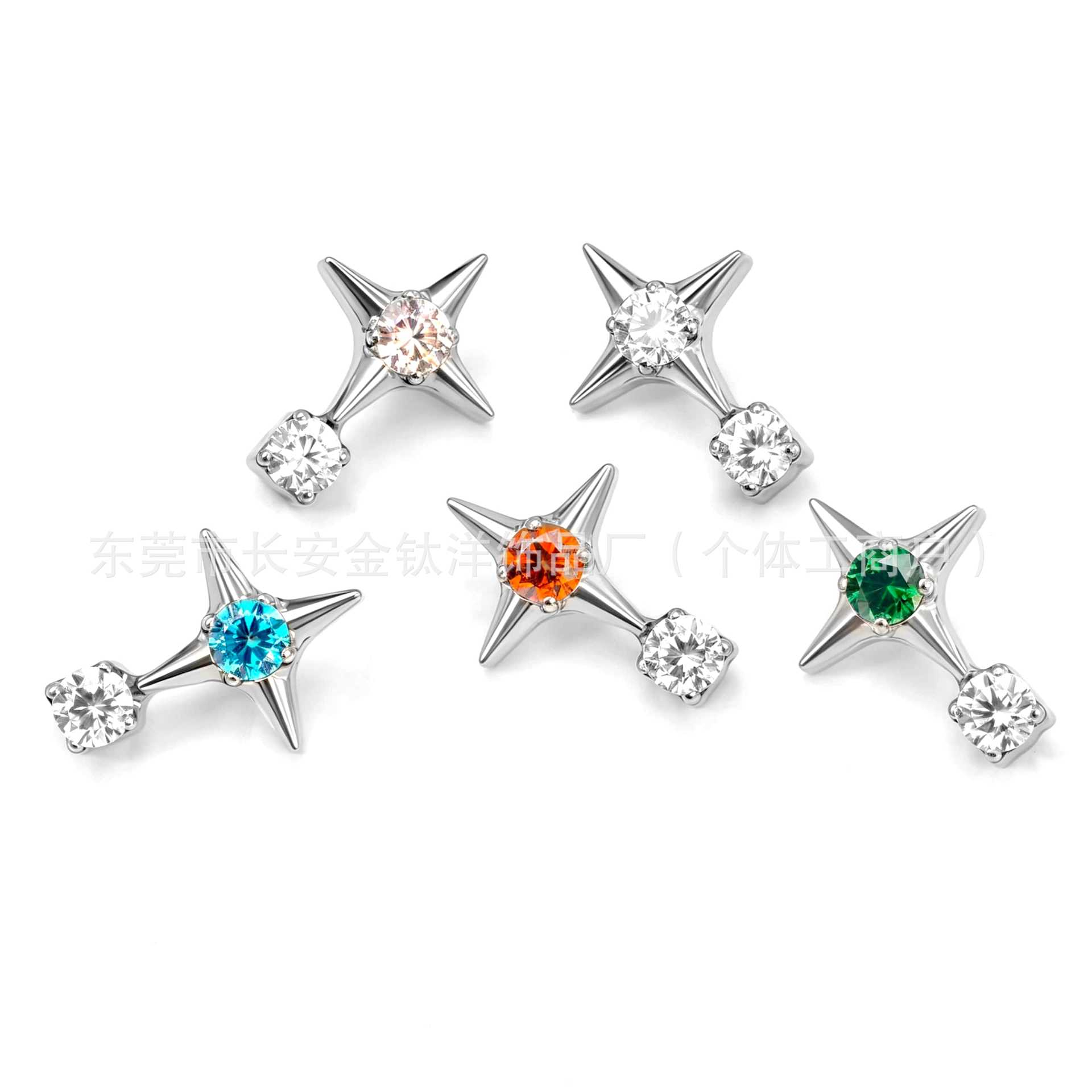 F136 Titanium Four-Pointed Star Round Zircon Lip Piercing, Nose Piercing, Ear Piercing, Ear Bone Piercing - G23 Titanium Alloy Body Jewelry - Image 5
