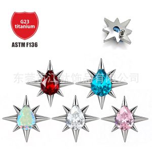 G23 Titanium Alloy Eight-Pointed Star Inlaid Zircon Body Piercing Earrings Cartilage Stud