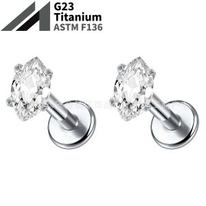 F136 Titanium 5A Pear-Shaped Zircon Nose Stud, Ear Bone Stud, Lip Stud, Ear Stud, Cochlear Stud, G23 Titanium Alloy Body Piercing Jewelry