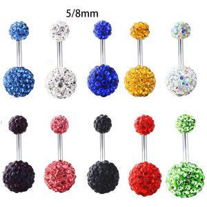 European-American Diamond Navel Nail Crystal Ball Belly Ring 5-8mm Stainless Steel Body Jewelry