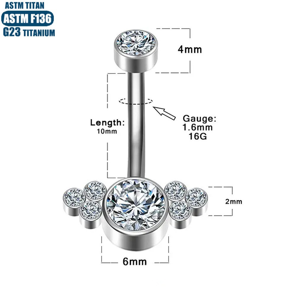14G Implant Grade Titanium Navel Ring F136 Internally Threaded Diamond-Encrusted Belly Button Jewelry Silver - Image 4