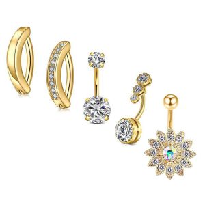 Simple Sunflower Stainless Steel Belly Button Ring 5-Piece Set Body Piercing Jewelry