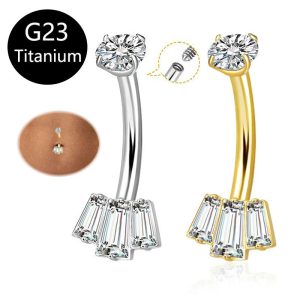 G23 Titanium Navel Ring Double-Headed Claw Inlaid Zircon Belly Button Ring F136 Piercing Jewelry