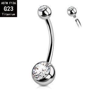 G23 Titanium Internally Threaded Double Head Drill Edge Inlaid Zircon Navel Ring Body Piercing Jewelry