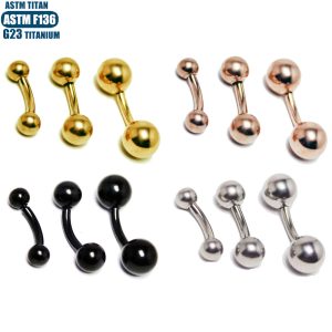 F136 Titanium Alloy 14G Internally Threaded Curved Barbell Eyebrow Ring Rose Gold 5mm Ball Ends Body Piercing Jewelry