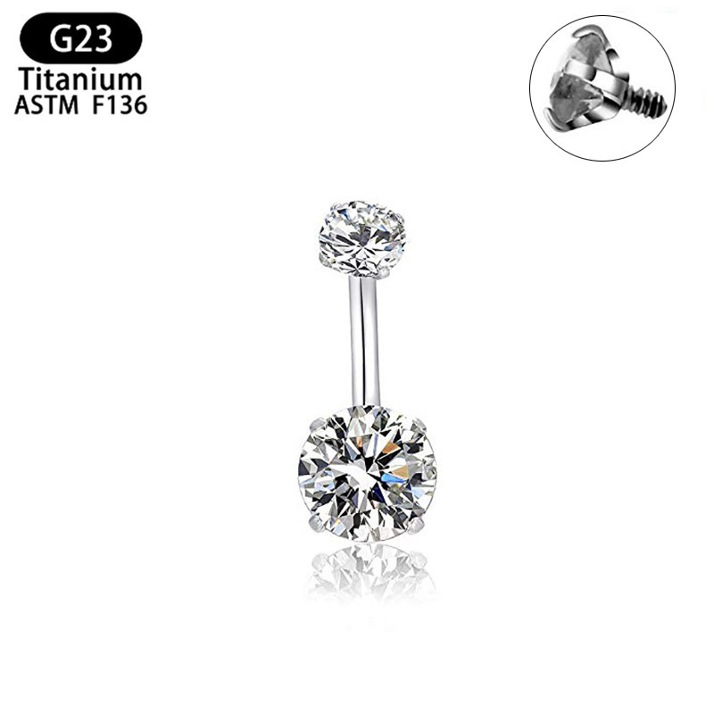 F136 Titanium Alloy Zircon Navel Nail G23 Titanium Four-Claw Double-Headed Diamond-Encrusted Inner Spiral Navel Ring - Image 3