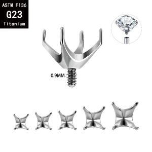 G23 Titanium Four-Claw Round White Stone Earring Empty Holder Externally Threaded DIY Piercing Accessories